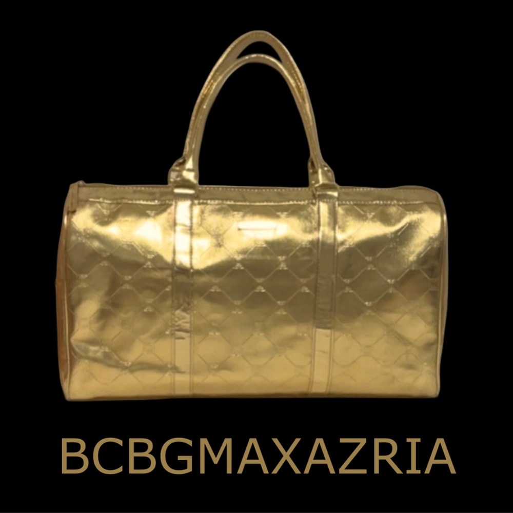 BCBGMAXAZRIA NEW Metallic Gold Quilted Pattern Tote Weekender Travel Bag